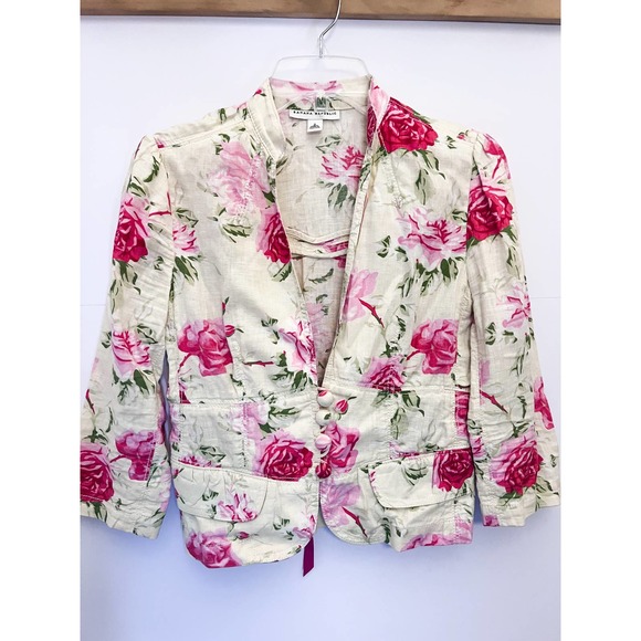 Banana Republic Floral Linen Blazer Size 2 - Picture 2 of 8